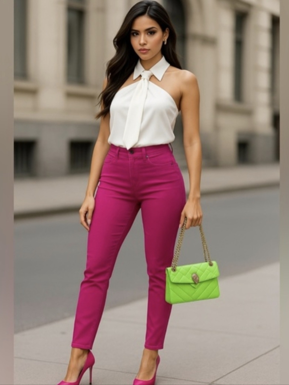 Kardashian Kollection Zip Fly Magenta Denim Stretch Pants - Size 14